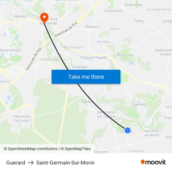 Guerard to Saint-Germain-Sur-Morin map