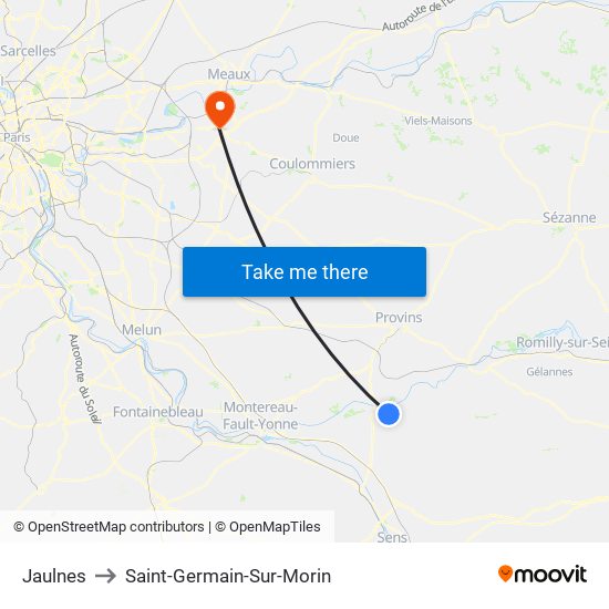 Jaulnes to Saint-Germain-Sur-Morin map