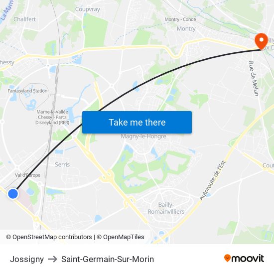 Jossigny to Saint-Germain-Sur-Morin map