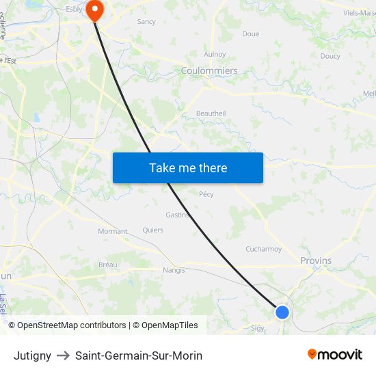 Jutigny to Saint-Germain-Sur-Morin map