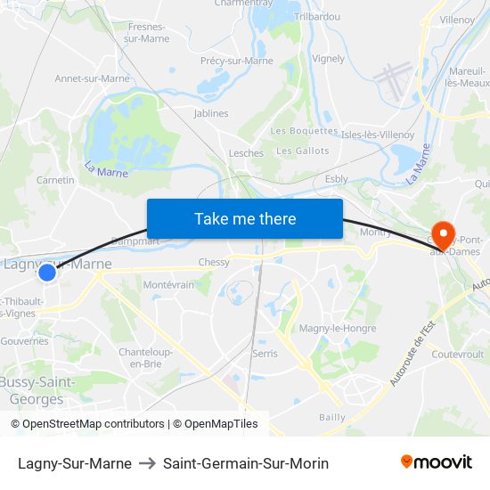 Lagny-Sur-Marne to Saint-Germain-Sur-Morin map