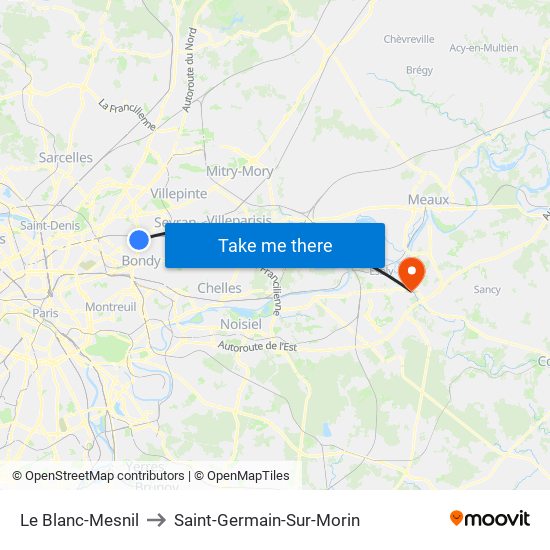 Le Blanc-Mesnil to Saint-Germain-Sur-Morin map