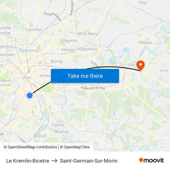 Le Kremlin-Bicetre to Saint-Germain-Sur-Morin map