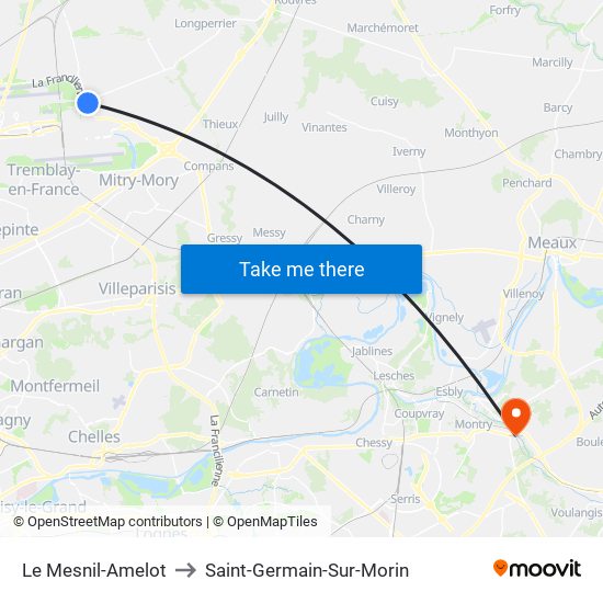 Le Mesnil-Amelot to Saint-Germain-Sur-Morin map
