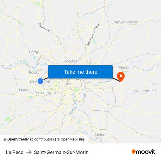 Le Pecq to Saint-Germain-Sur-Morin map