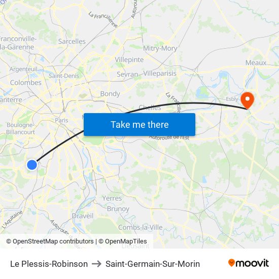 Le Plessis-Robinson to Saint-Germain-Sur-Morin map