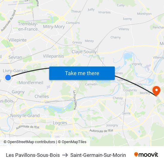 Les Pavillons-Sous-Bois to Saint-Germain-Sur-Morin map