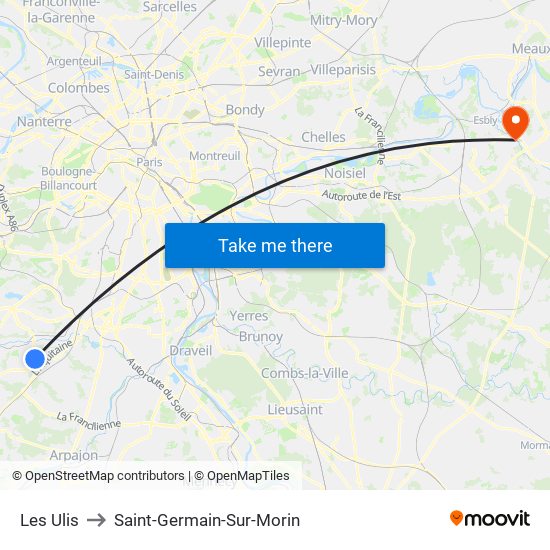 Les Ulis to Saint-Germain-Sur-Morin map