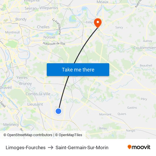 Limoges-Fourches to Saint-Germain-Sur-Morin map