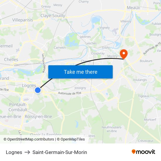 Lognes to Saint-Germain-Sur-Morin map