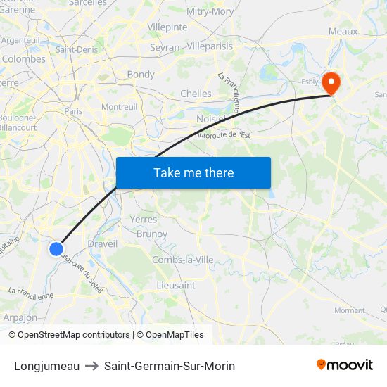 Longjumeau to Saint-Germain-Sur-Morin map