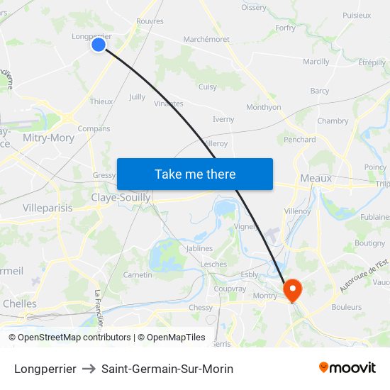 Longperrier to Saint-Germain-Sur-Morin map