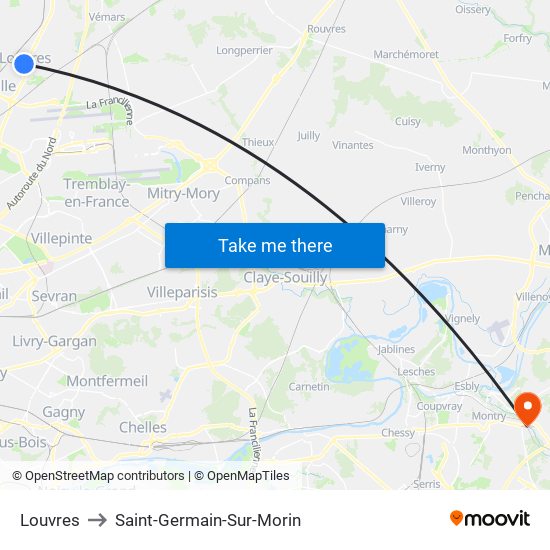 Louvres to Saint-Germain-Sur-Morin map