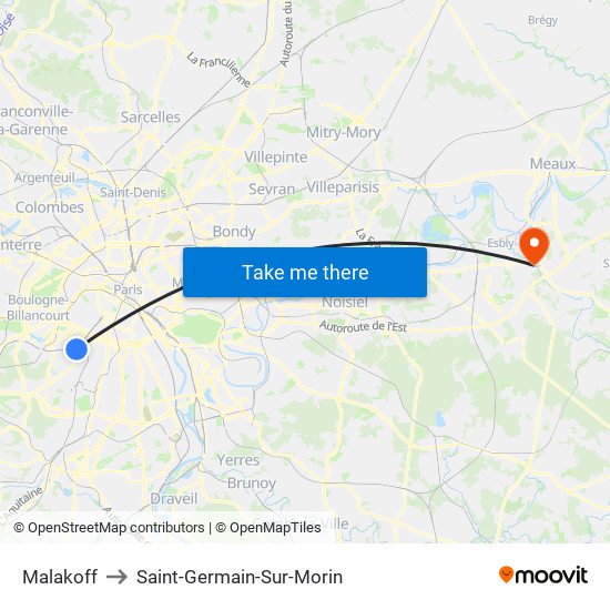 Malakoff to Saint-Germain-Sur-Morin map