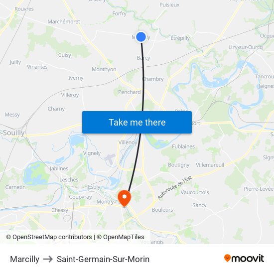 Marcilly to Saint-Germain-Sur-Morin map