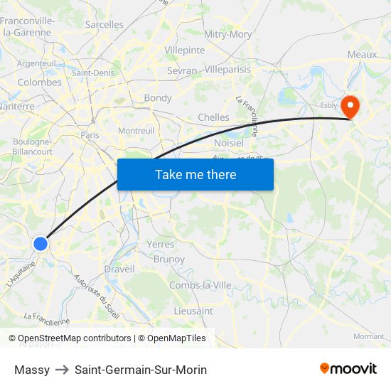 Massy to Saint-Germain-Sur-Morin map