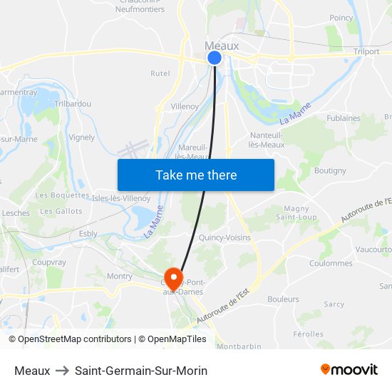 Meaux to Saint-Germain-Sur-Morin map