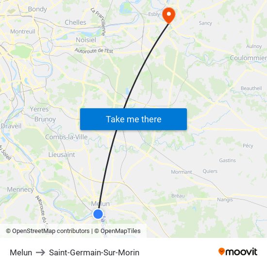 Melun to Saint-Germain-Sur-Morin map