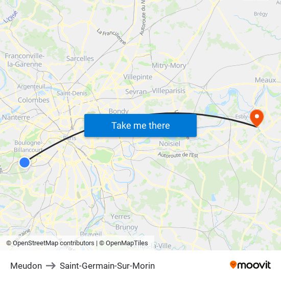 Meudon to Saint-Germain-Sur-Morin map