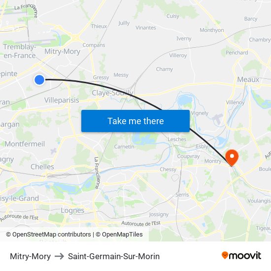 Mitry-Mory to Saint-Germain-Sur-Morin map