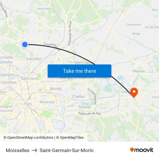 Moisselles to Saint-Germain-Sur-Morin map
