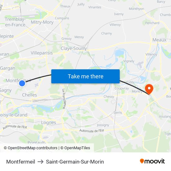 Montfermeil to Saint-Germain-Sur-Morin map