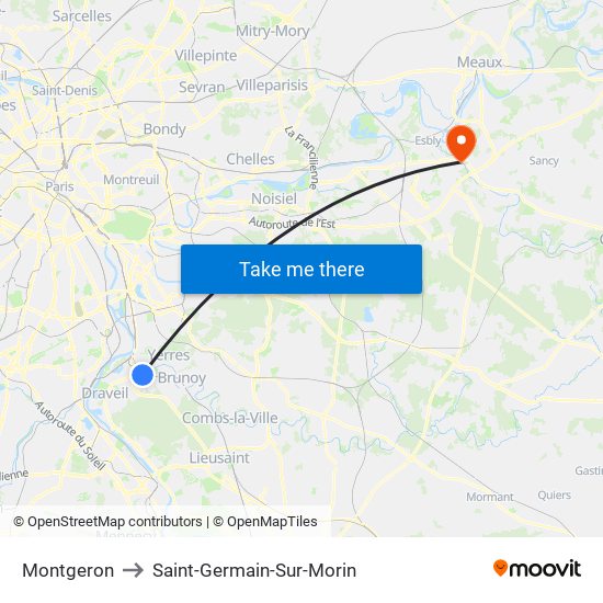 Montgeron to Saint-Germain-Sur-Morin map