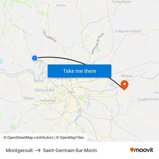 Montgeroult to Saint-Germain-Sur-Morin map