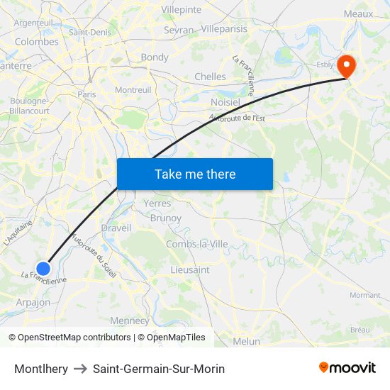 Montlhery to Saint-Germain-Sur-Morin map
