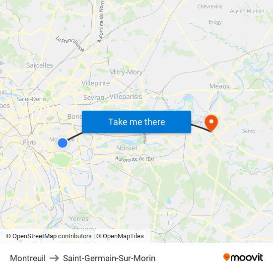 Montreuil to Saint-Germain-Sur-Morin map