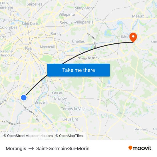 Morangis to Saint-Germain-Sur-Morin map