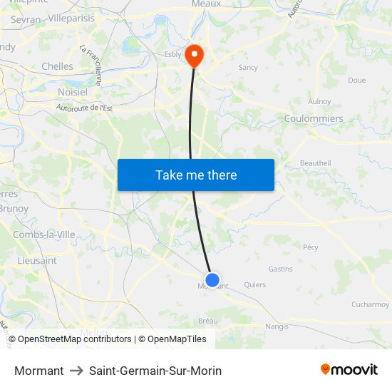 Mormant to Saint-Germain-Sur-Morin map