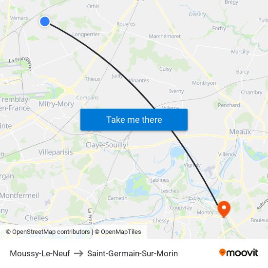 Moussy-Le-Neuf to Saint-Germain-Sur-Morin map