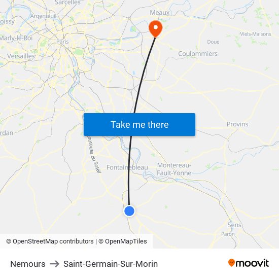 Nemours to Saint-Germain-Sur-Morin map
