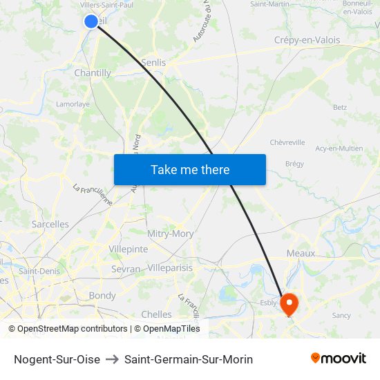 Nogent-Sur-Oise to Saint-Germain-Sur-Morin map
