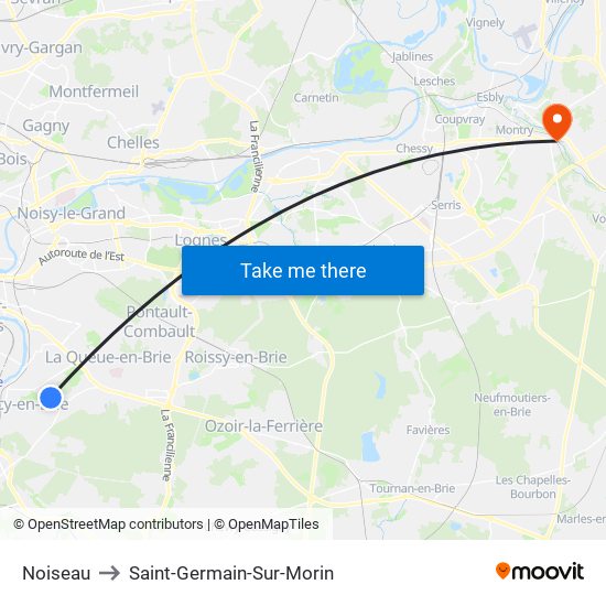 Noiseau to Saint-Germain-Sur-Morin map