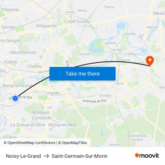 Noisy-Le-Grand to Saint-Germain-Sur-Morin map