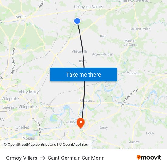 Ormoy-Villers to Saint-Germain-Sur-Morin map