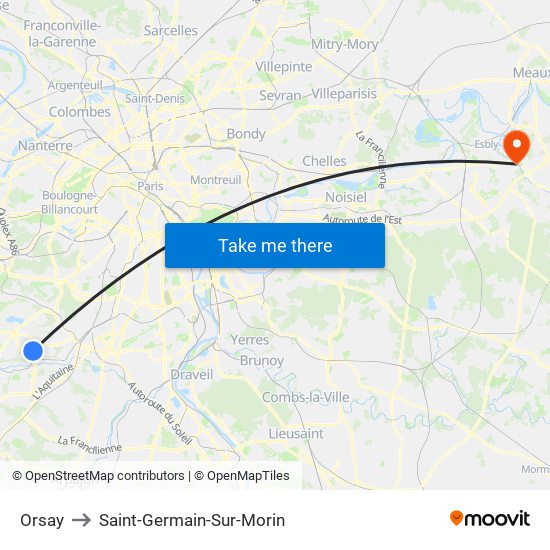 Orsay to Saint-Germain-Sur-Morin map