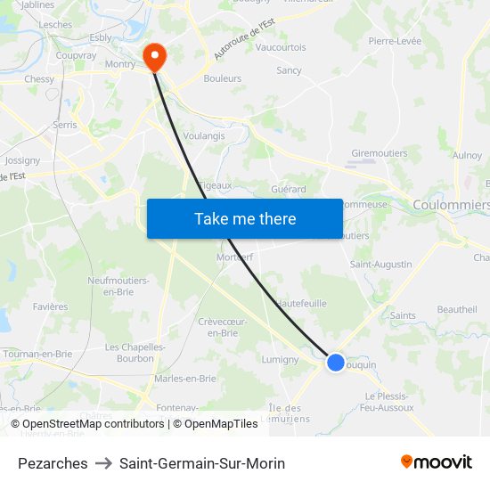 Pezarches to Saint-Germain-Sur-Morin map