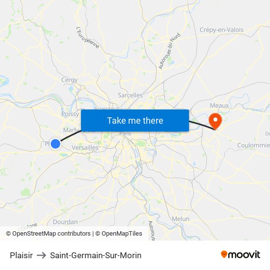 Plaisir to Saint-Germain-Sur-Morin map