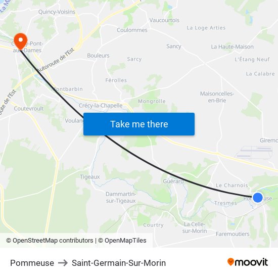 Pommeuse to Saint-Germain-Sur-Morin map