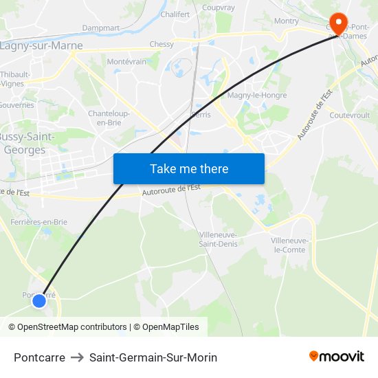 Pontcarre to Saint-Germain-Sur-Morin map