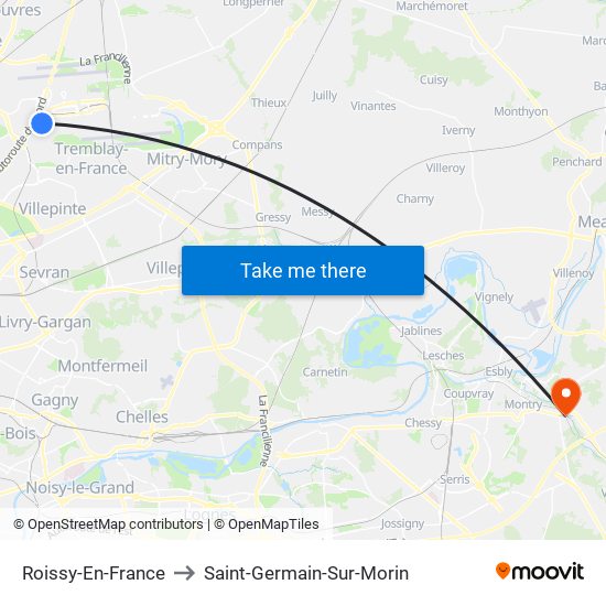 Roissy-En-France to Saint-Germain-Sur-Morin map