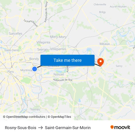 Rosny-Sous-Bois to Saint-Germain-Sur-Morin map