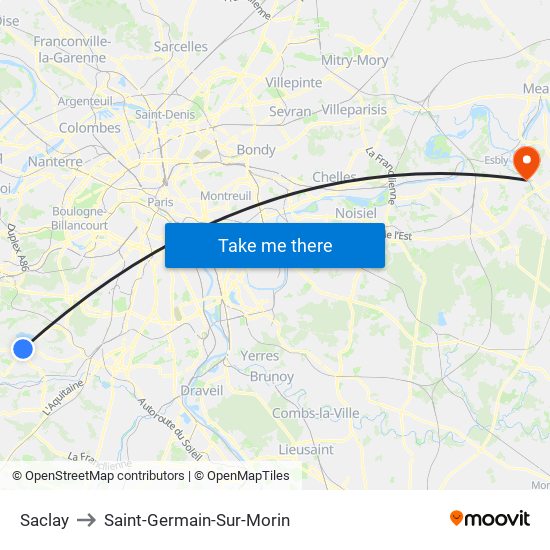 Saclay to Saint-Germain-Sur-Morin map