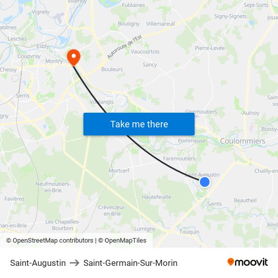 Saint-Augustin to Saint-Germain-Sur-Morin map