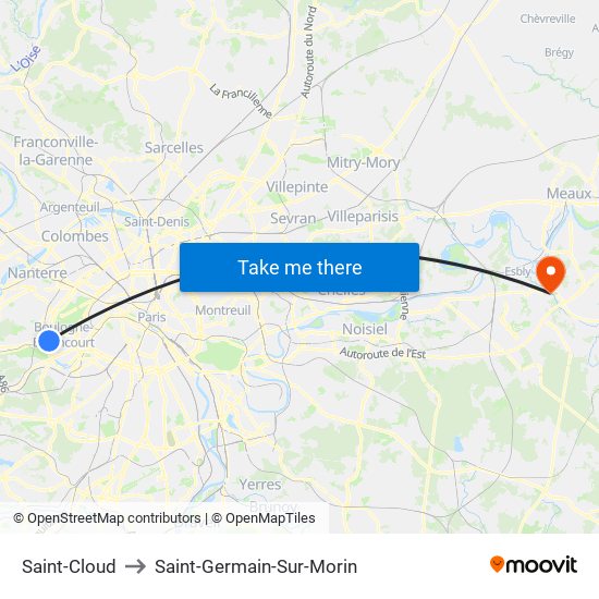 Saint-Cloud to Saint-Germain-Sur-Morin map