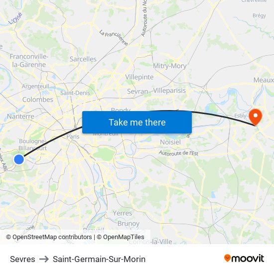 Sevres to Saint-Germain-Sur-Morin map