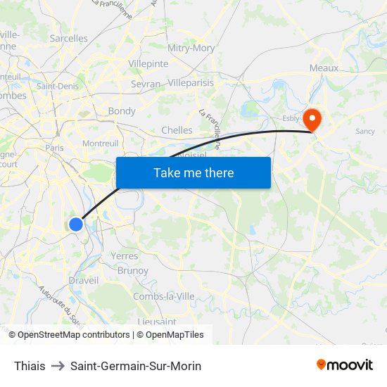 Thiais to Saint-Germain-Sur-Morin map